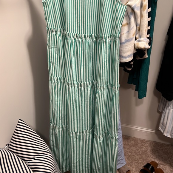 J crew green striped cotton maxi dress 2 like new - Picture 4 of 5